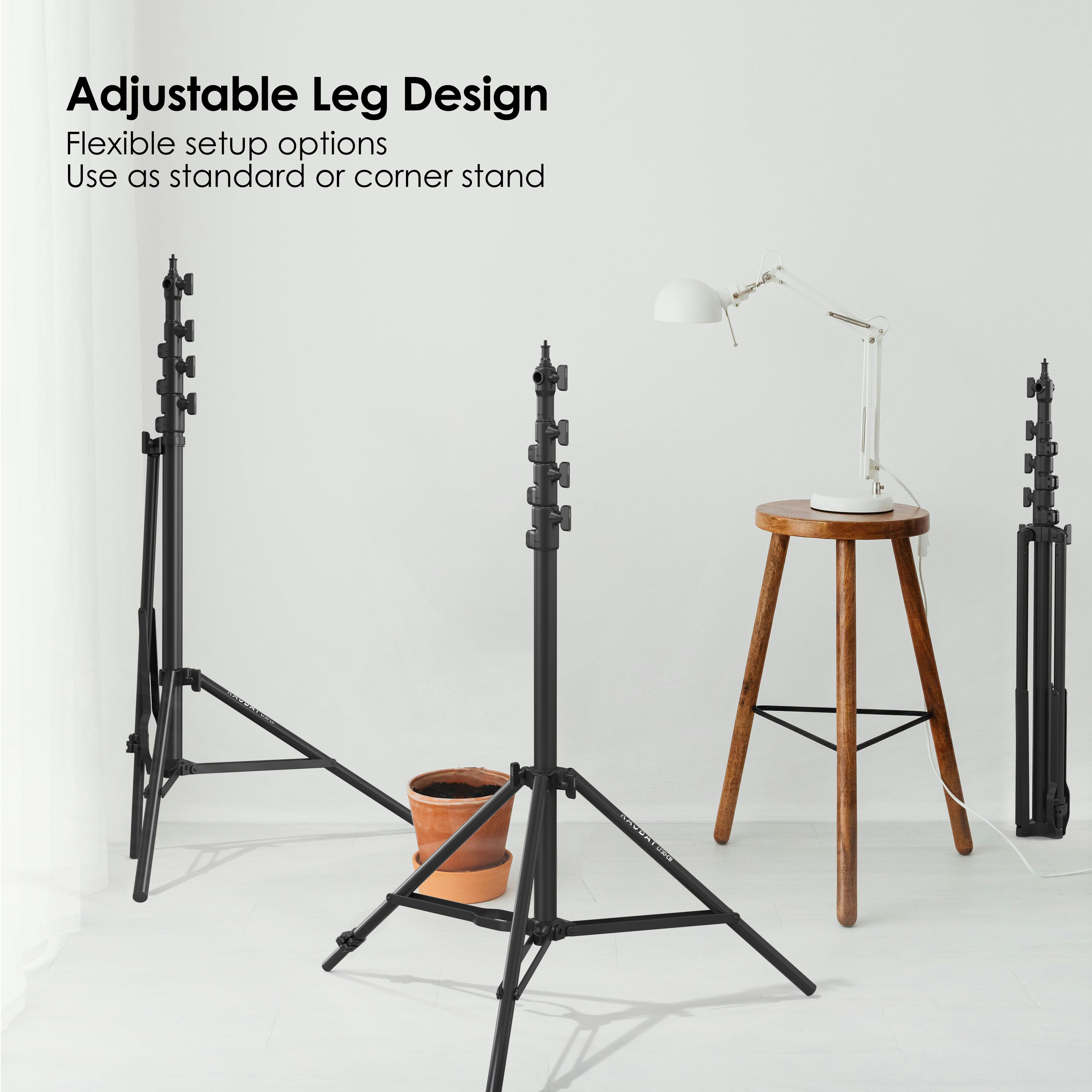 LT30 Black Corner Version Light Stand with adjustable corner leg design and flexible setup options