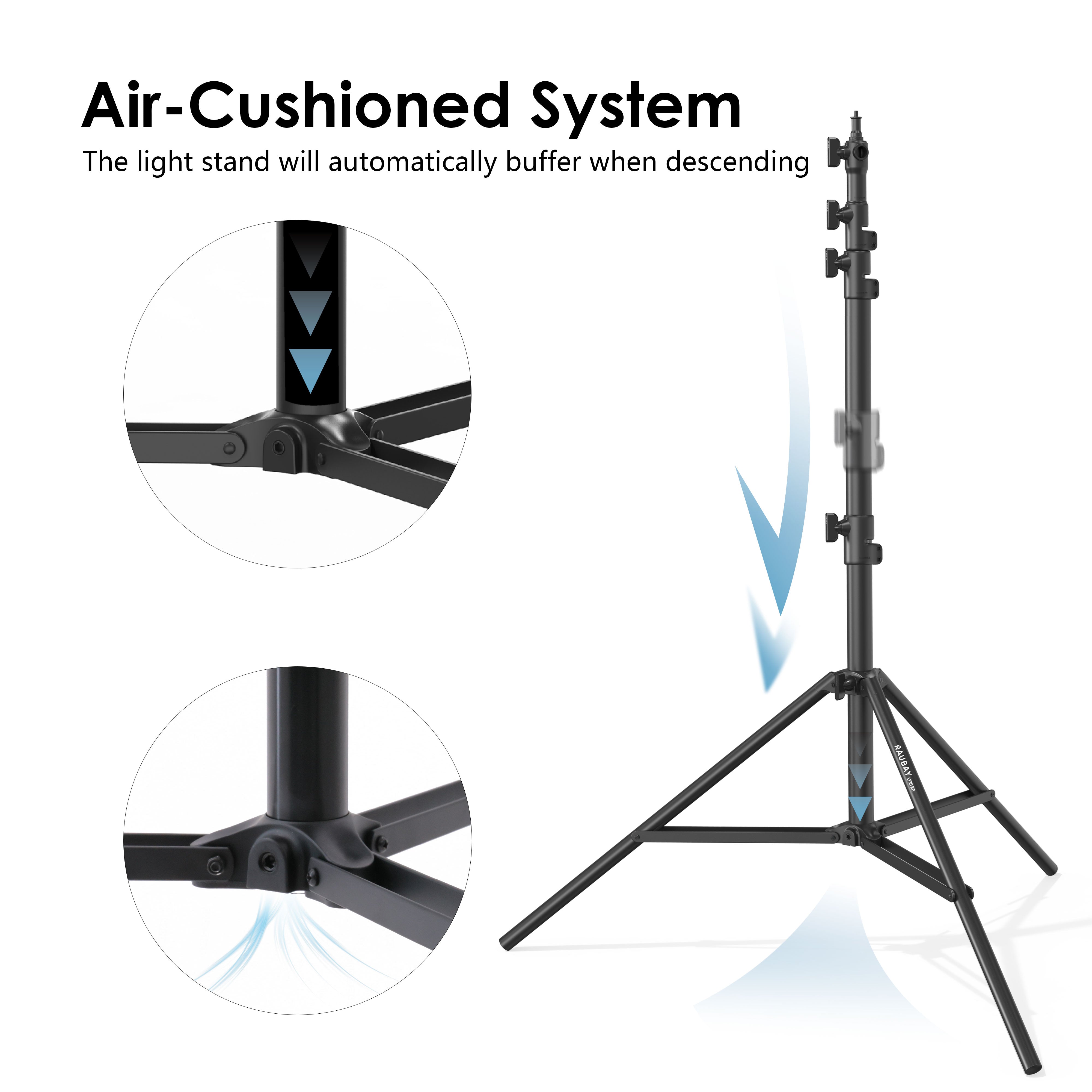 LT30 air-cushioned Black Regular Version Light Stand with heavy-duty tripod base and safety descent buffer