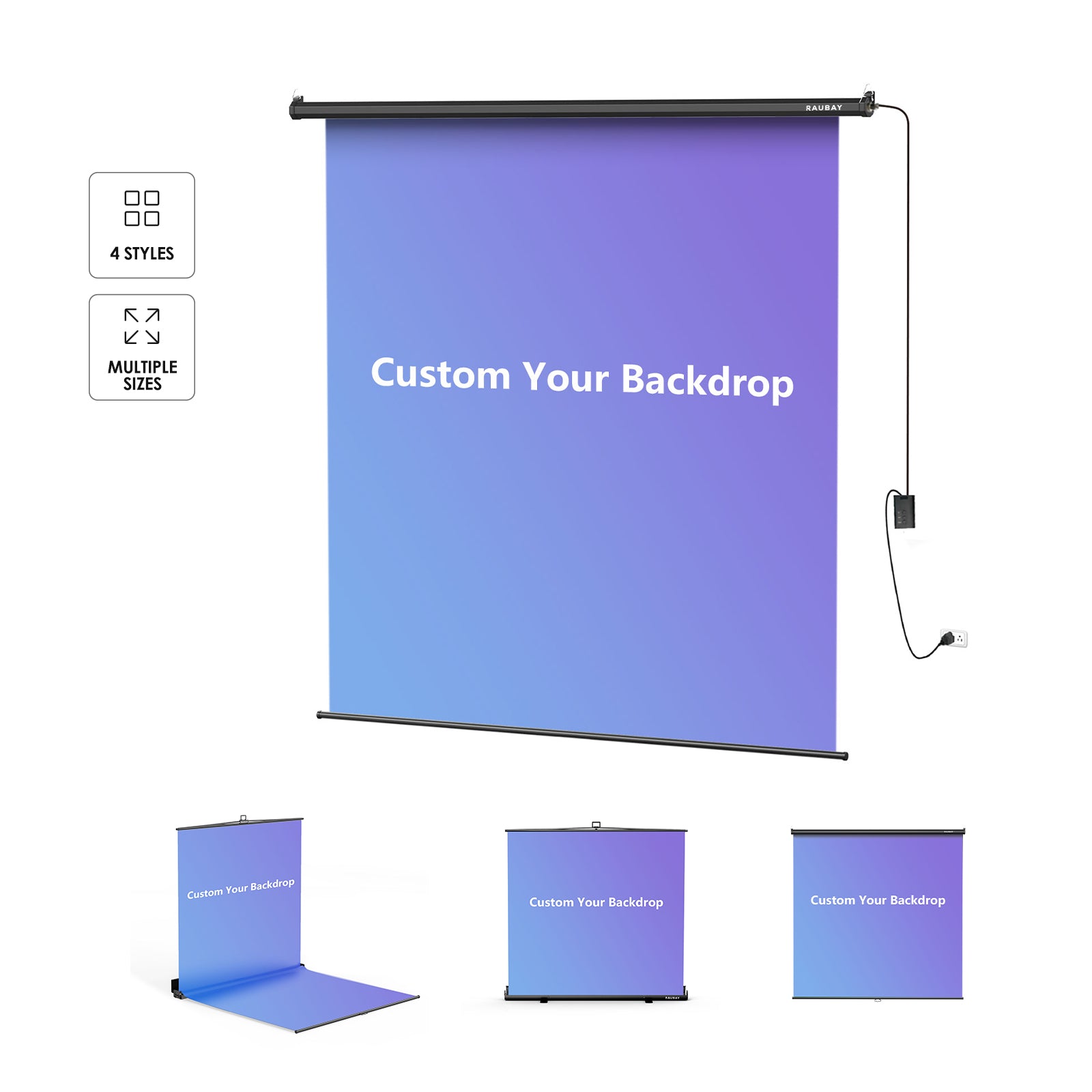 Customize Your Backdrop - 6.7′ x 7.2′ Motorized Pull Down Screen