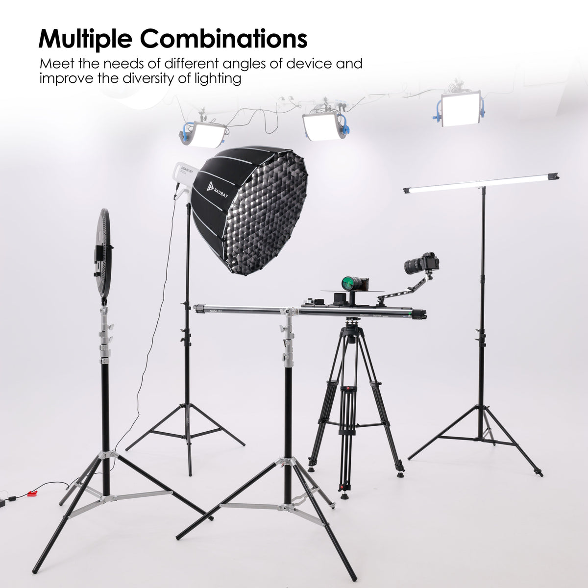LT30 Black Regular Version Light Stand with adjustable tripod legs supporting studio lights and gear