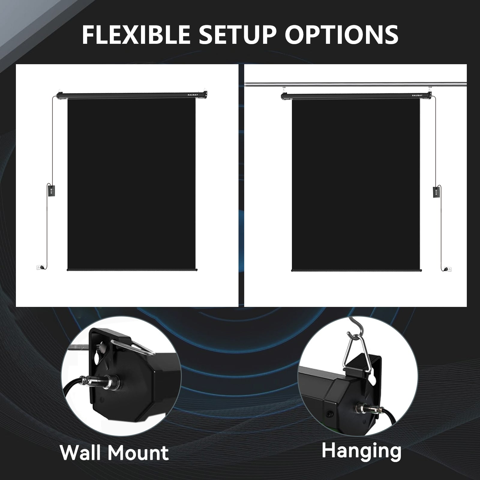 5′ x 7.2′ Motorized Pull Down Black Screen