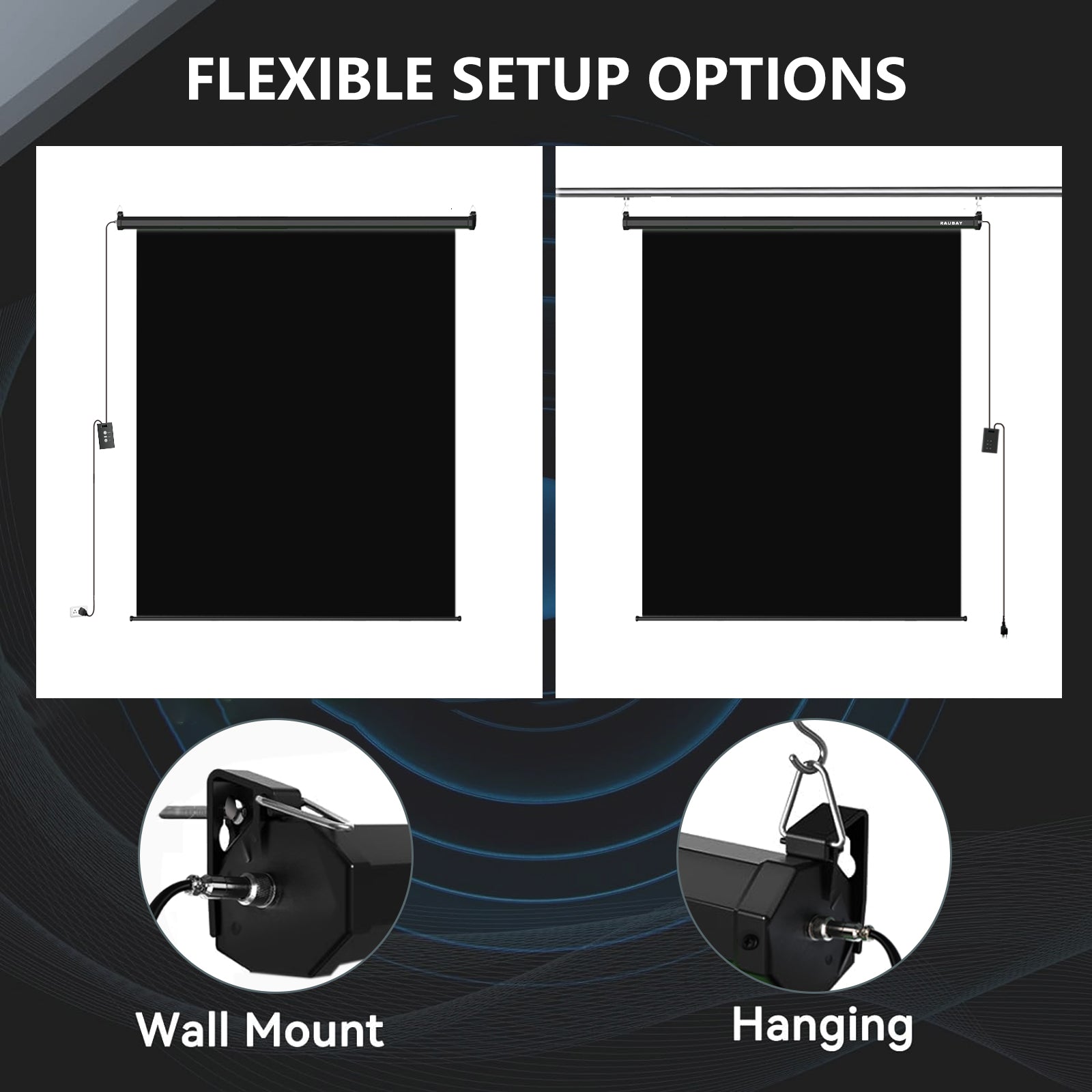 6.7′ x 7.2′ Motorized Pull Down Black Screen