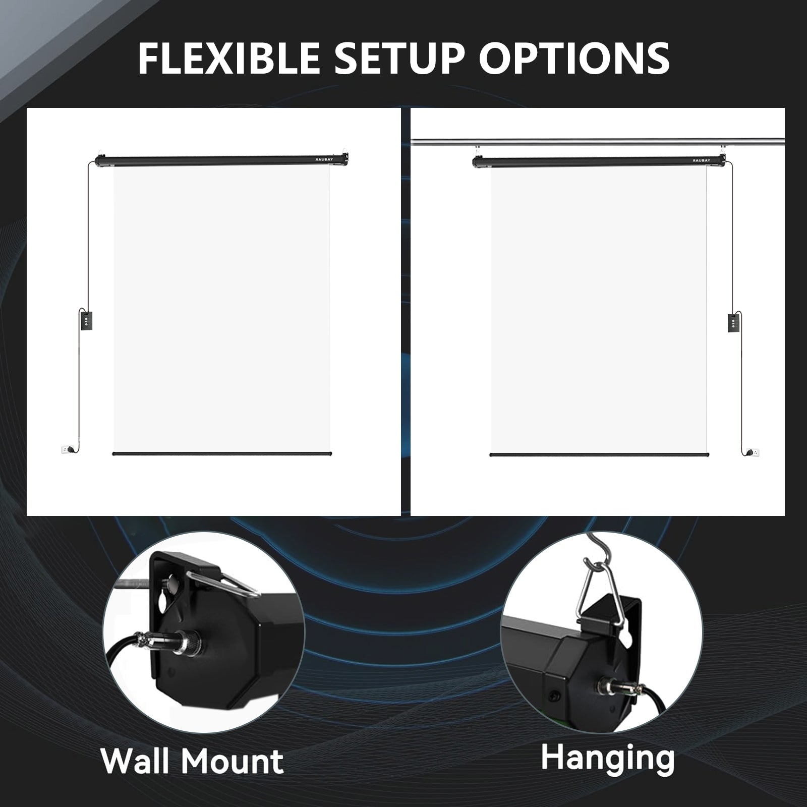5′ x 7.2′ Motorized Pull Down White Screen