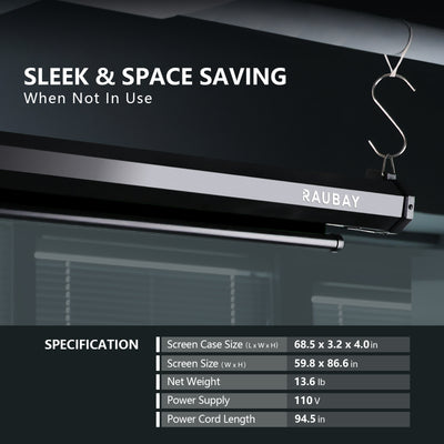 5′ x 7.2′ Motorized Pull Down Black Screen